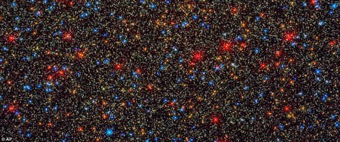 Omega Centauri: NASA's Hubble Space Telescope snapped this view of a colourful assortment of 100,000 stars residing in the crowded core of a giant star cluster. The image reveals a small region inside the globular cluster Omega Centauri, which boasts nearly 10 million stars